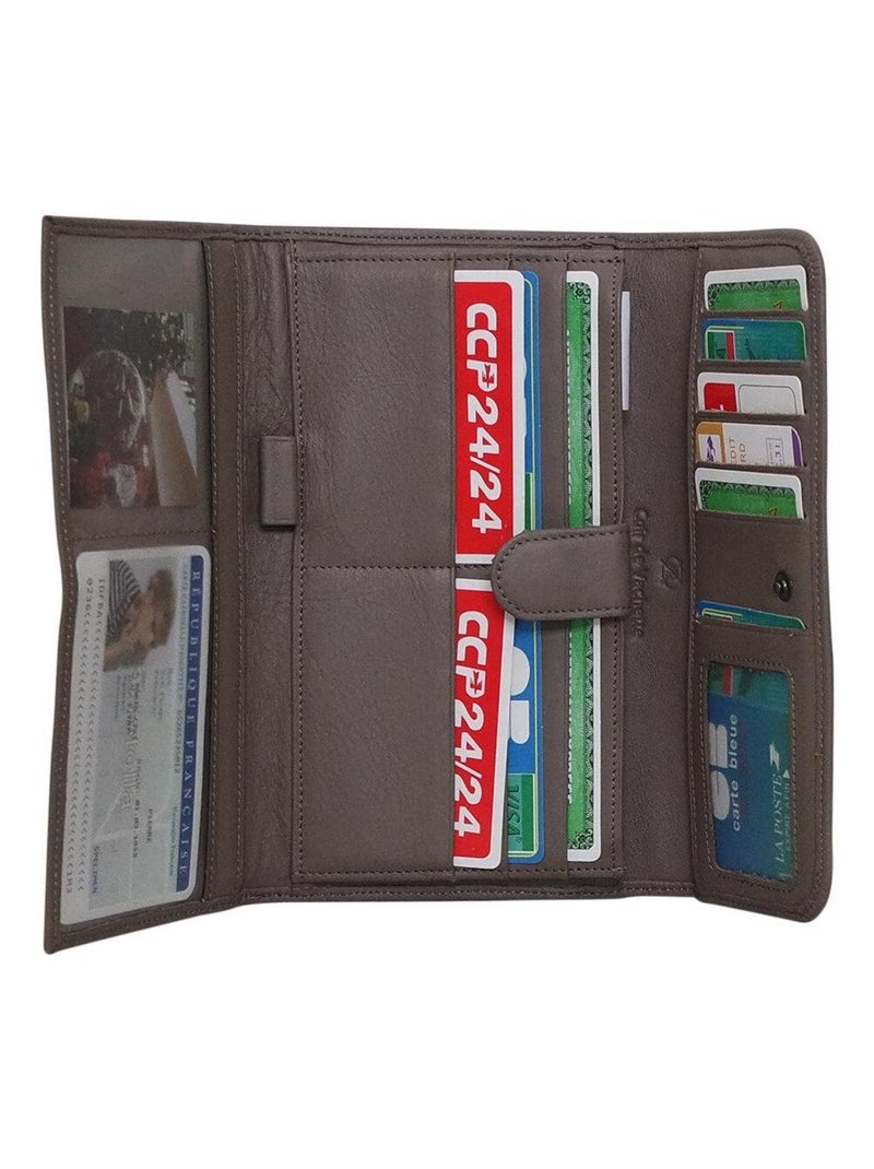 Portefeuille cuir ROSEVILLE Taupe - Kiabi