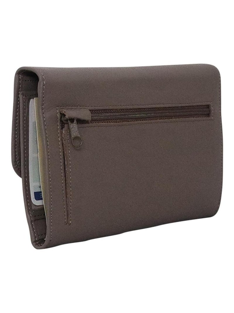 Portefeuille cuir ROSEVILLE Taupe - Kiabi