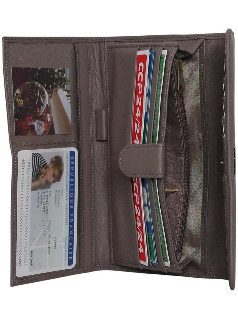 Portefeuille cuir ROSEVILLE Taupe - Kiabi