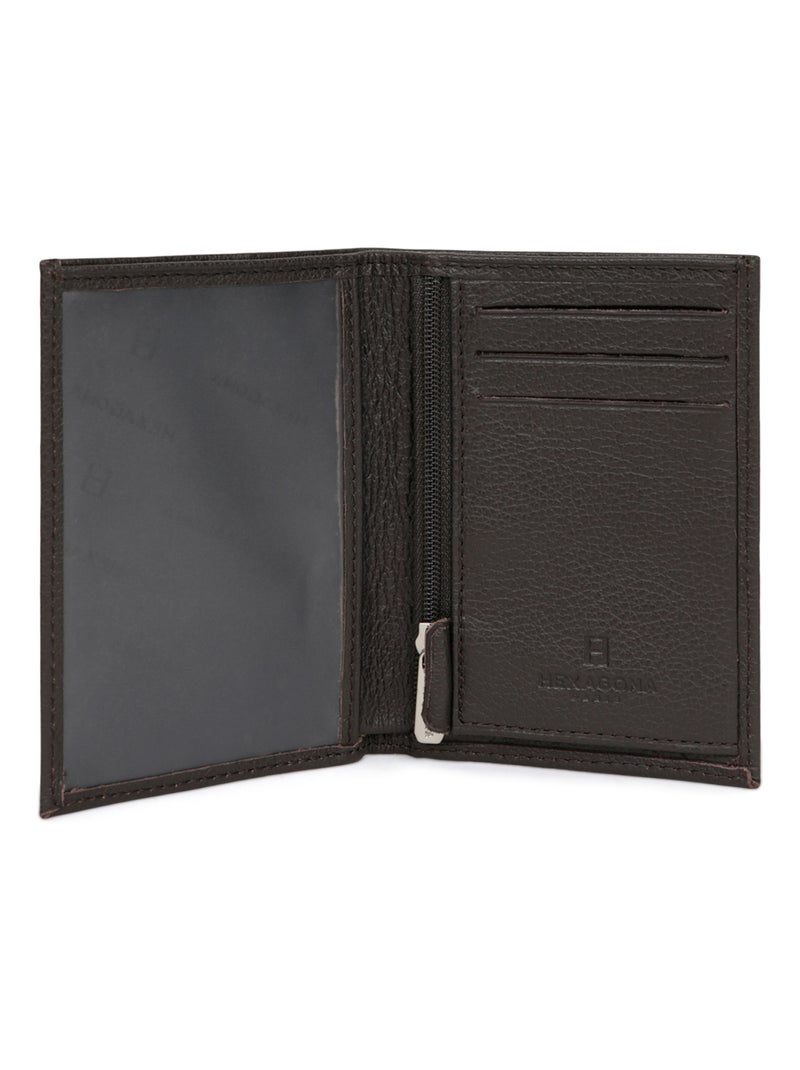Portefeuille européen  1 volet  Cuir CONFORT Marron foncé - Kiabi