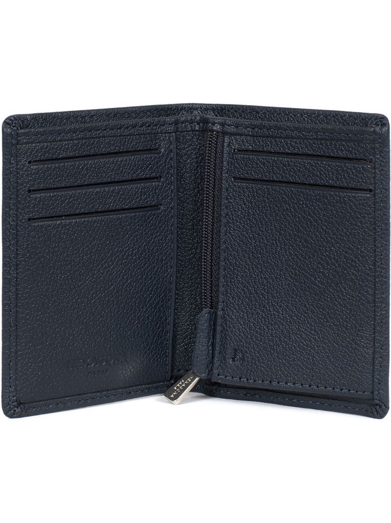 Portefeuille européen  1 volet  Stop RFID  Cuir de vachette CONFORT Bleu marine - Kiabi