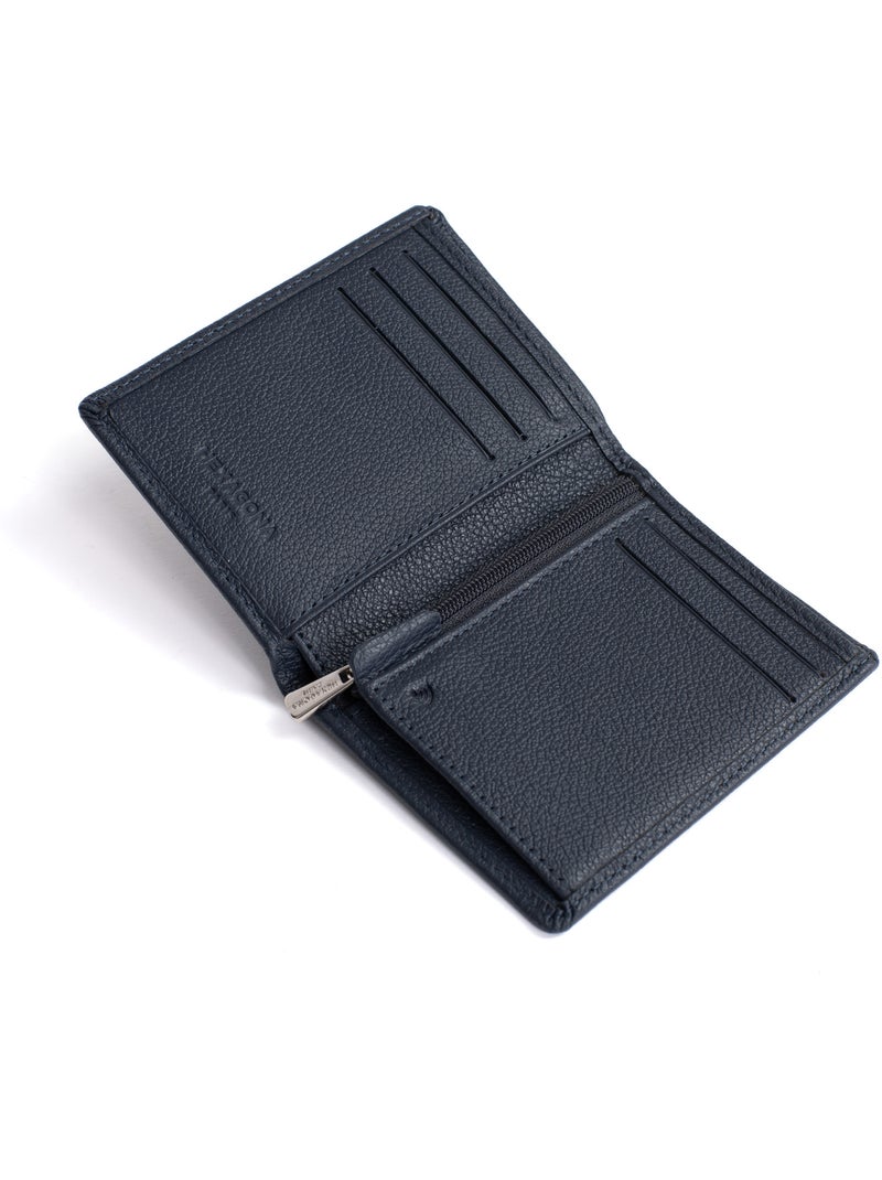 Portefeuille européen  1 volet  Stop RFID  Cuir de vachette CONFORT Bleu marine - Kiabi