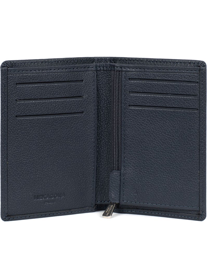 Portefeuille européen  1 volet  Stop RFID  Cuir de vachette CONFORT Bleu marine - Kiabi