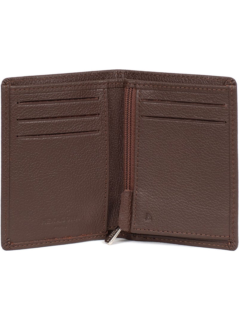 Portefeuille européen  1 volet  Stop RFID  Cuir de vachette CONFORT Marron chocolat - Kiabi