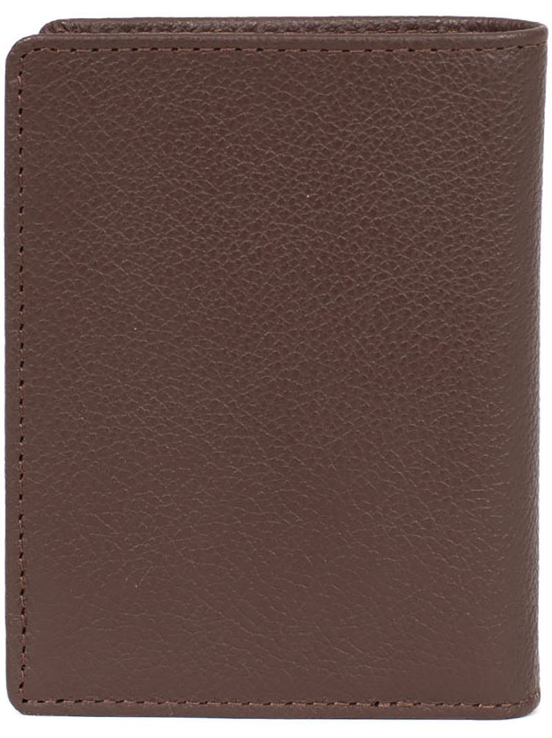 Portefeuille européen  1 volet  Stop RFID  Cuir de vachette CONFORT Marron chocolat - Kiabi