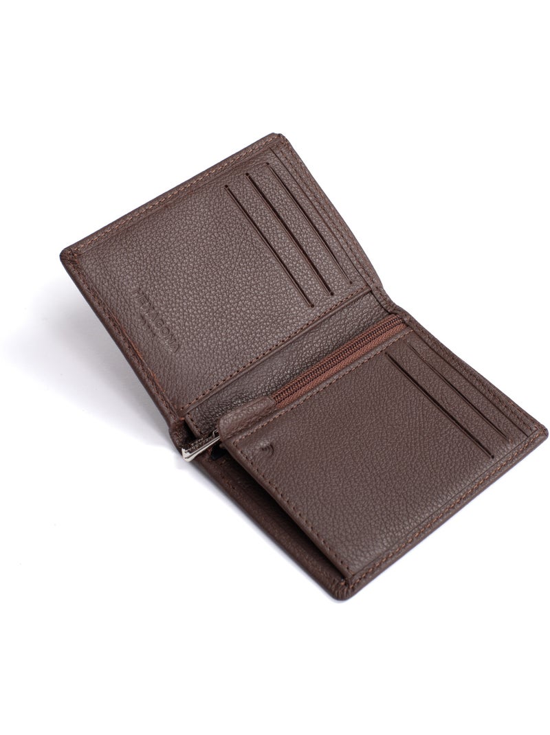 Portefeuille européen  1 volet  Stop RFID  Cuir de vachette CONFORT Marron chocolat - Kiabi