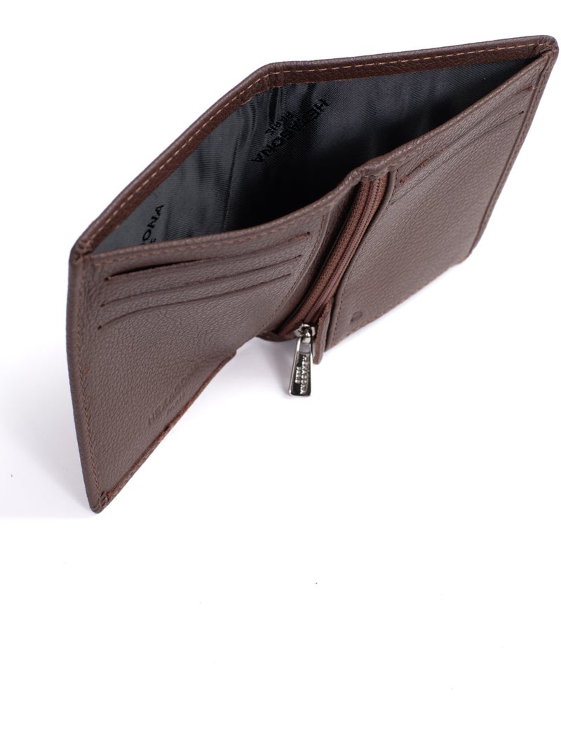 Portefeuille européen  1 volet  Stop RFID  Cuir de vachette CONFORT Marron chocolat - Kiabi