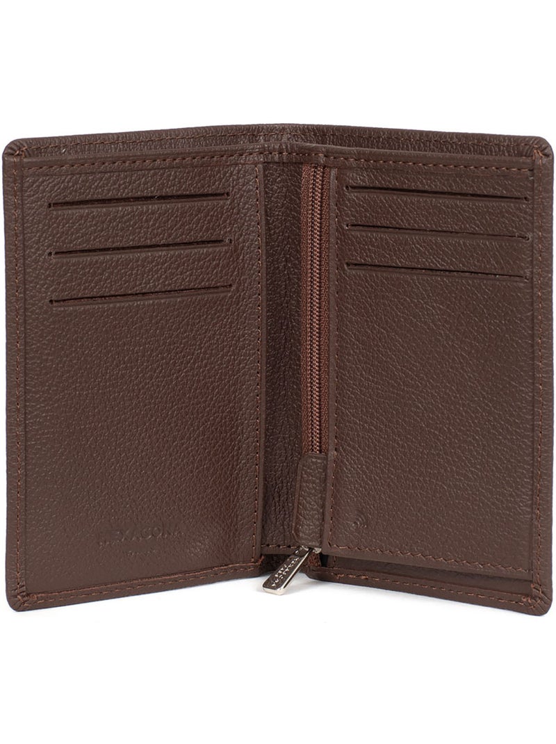 Portefeuille européen  1 volet  Stop RFID  Cuir de vachette CONFORT Marron chocolat - Kiabi