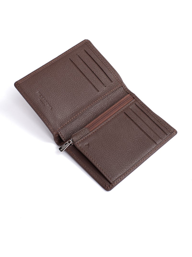 Portefeuille européen  1 volet  Stop RFID  Cuir de vachette CONFORT Marron chocolat - Kiabi