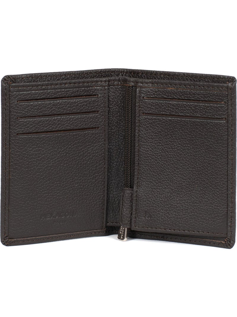 Portefeuille européen  1 volet  Stop RFID  Cuir de vachette CONFORT Marron foncé - Kiabi