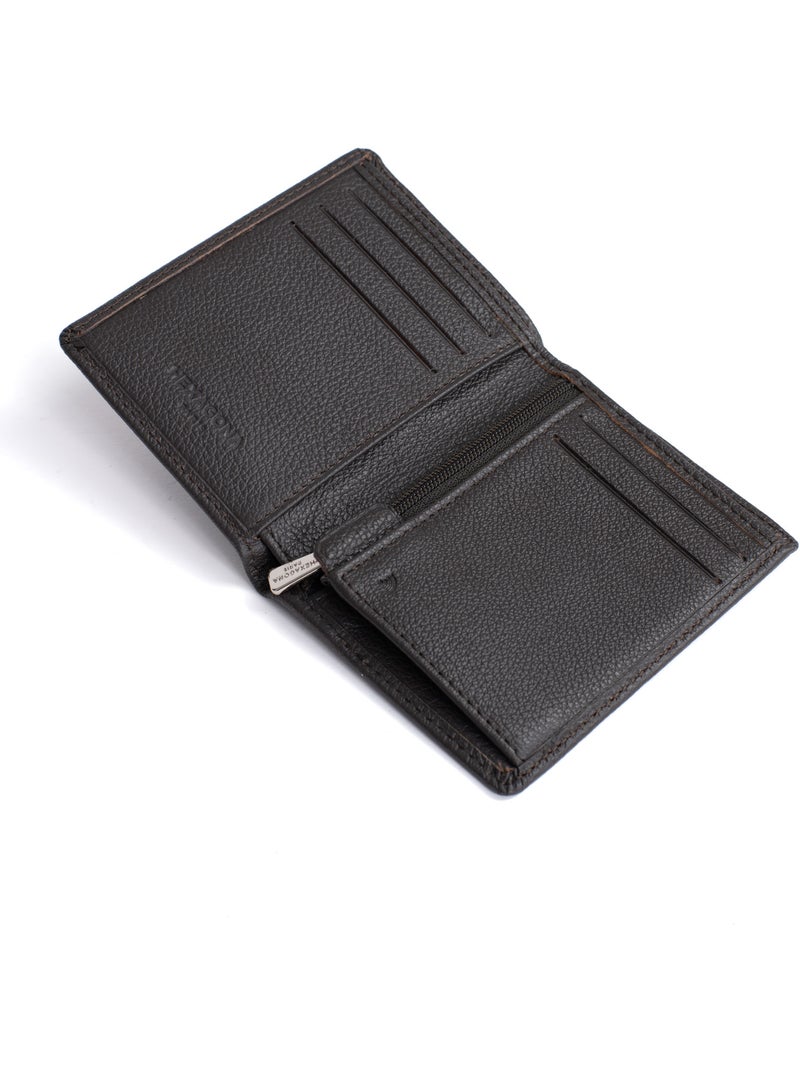 Portefeuille européen  1 volet  Stop RFID  Cuir de vachette CONFORT Marron foncé - Kiabi