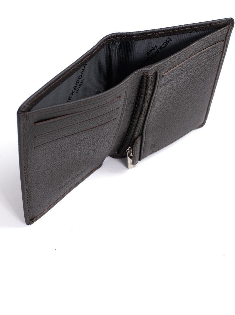 Portefeuille européen  1 volet  Stop RFID  Cuir de vachette CONFORT Marron foncé - Kiabi