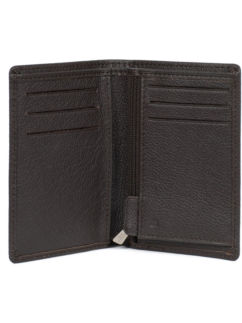 Portefeuille européen  1 volet  Stop RFID  Cuir de vachette CONFORT Marron foncé - Kiabi