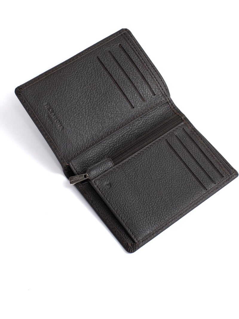 Portefeuille européen  1 volet  Stop RFID  Cuir de vachette CONFORT Marron foncé - Kiabi