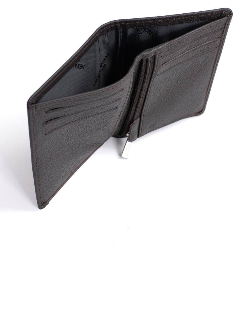 Portefeuille européen  1 volet  Stop RFID  Cuir de vachette CONFORT Marron foncé - Kiabi