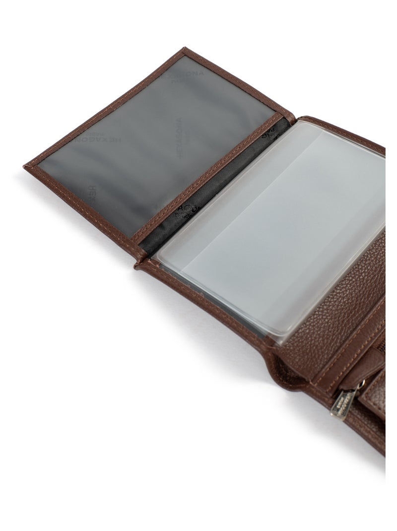Portefeuille européen  2 volets  Cuir CONFORT Marron chocolat - Kiabi