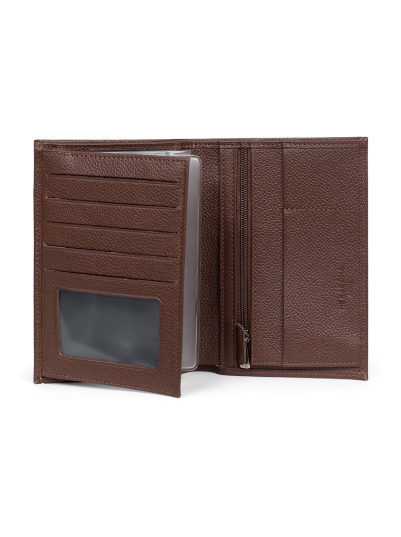 Portefeuille européen  2 volets  Cuir CONFORT Marron chocolat - Kiabi