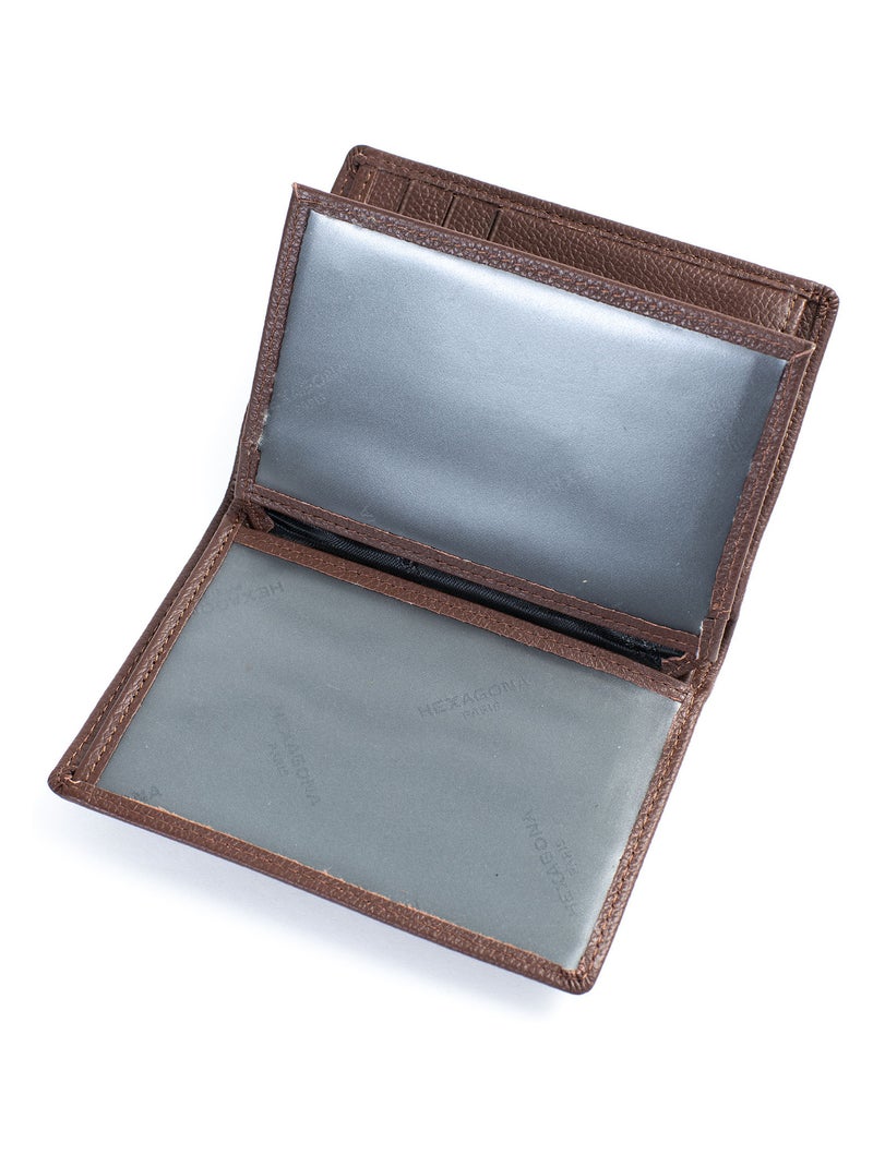 Portefeuille européen  2 volets  Cuir CONFORT Marron chocolat - Kiabi