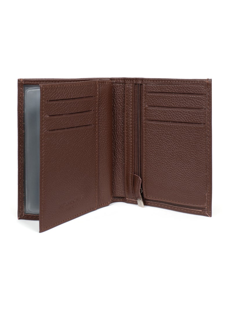 Portefeuille européen  2 volets  Cuir CONFORT Marron chocolat - Kiabi