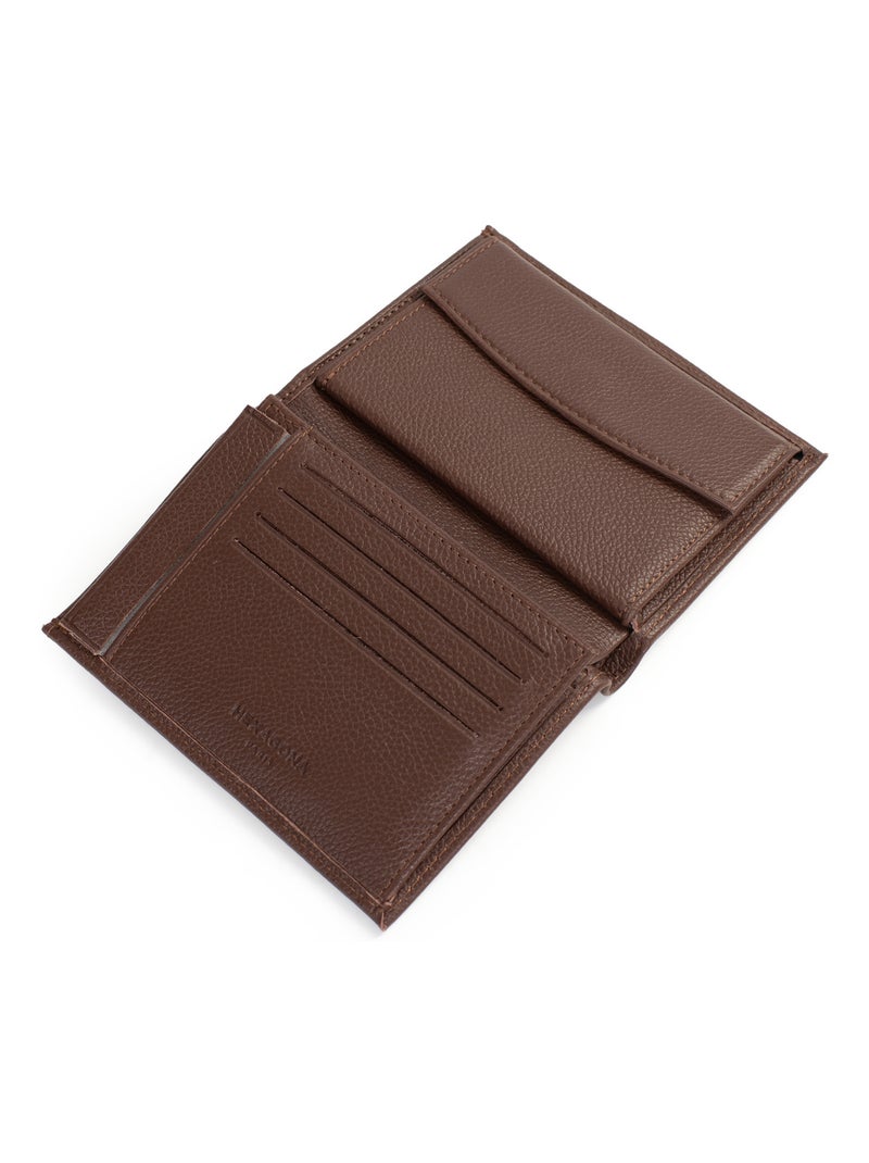 Portefeuille européen  2 volets  Cuir CONFORT Marron chocolat - Kiabi