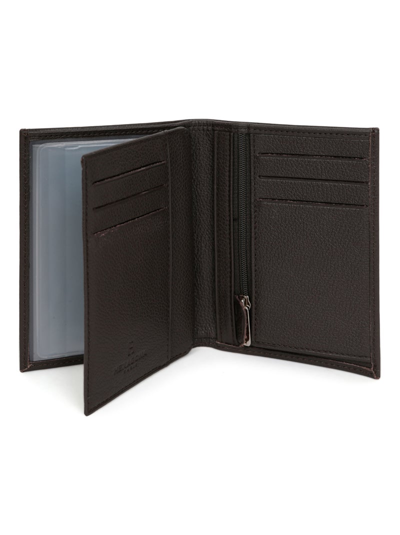 Portefeuille européen  2 volets  Cuir CONFORT Marron foncé - Kiabi