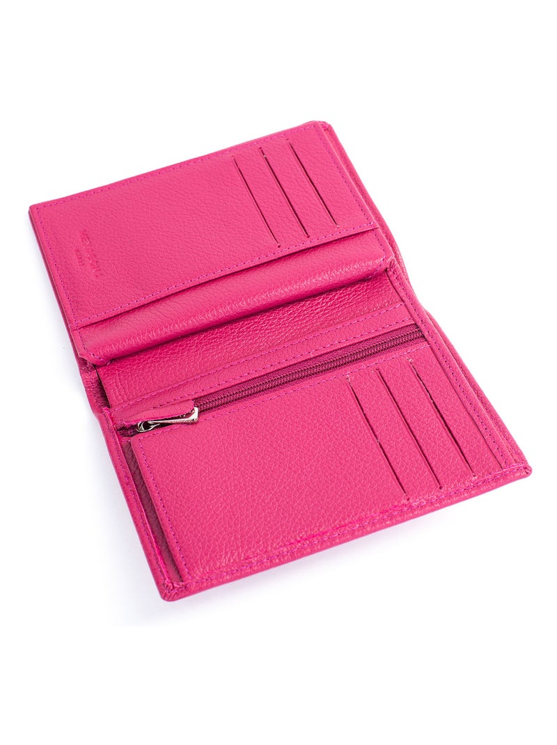 Portefeuille européen  2 volets  Cuir CONFORT Rose fushia - Kiabi