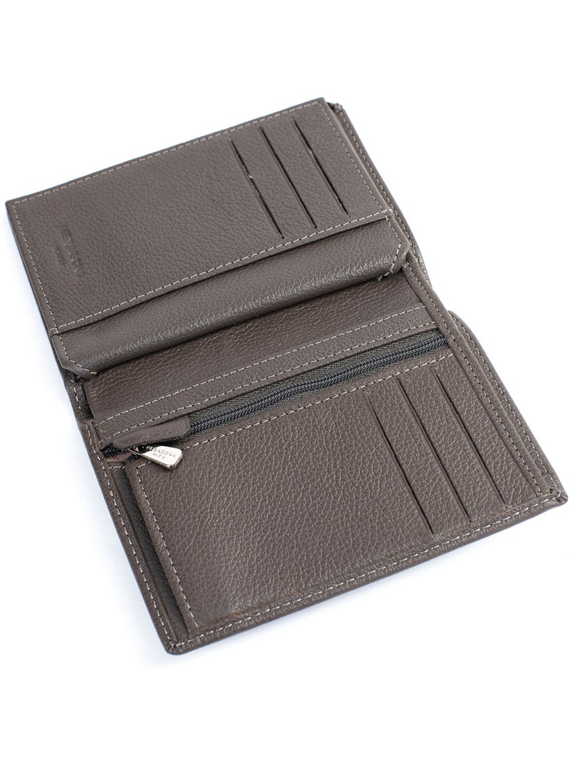 Portefeuille européen  2 volets  Cuir CONFORT Taupe - Kiabi