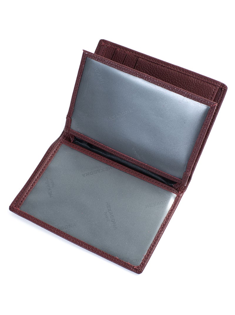 Portefeuille européen  2 volets  Cuir CONFORT Violet prune - Kiabi