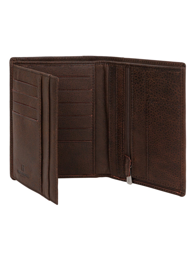 Portefeuille européen  2 volets  Cuir INSTINCT Marron - Kiabi