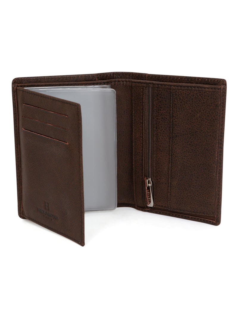 Portefeuille européen  2 volets  Cuir INSTINCT Marron - Kiabi