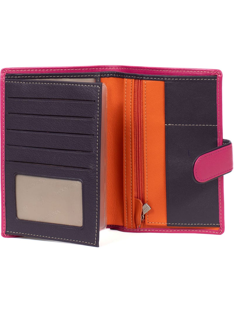 Portefeuille européen  2 volets  cuir multico hexagona Rose fushia - Kiabi