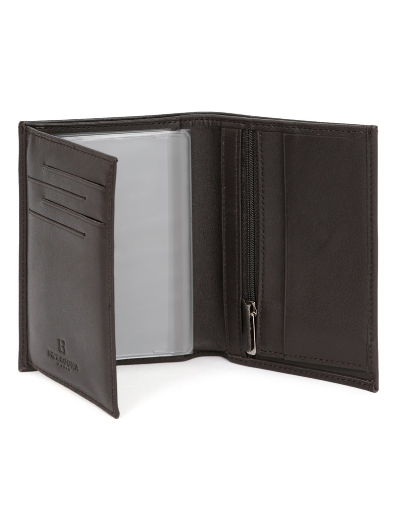 Portefeuille européen  2 volets  Cuir SOFT Marron - Kiabi