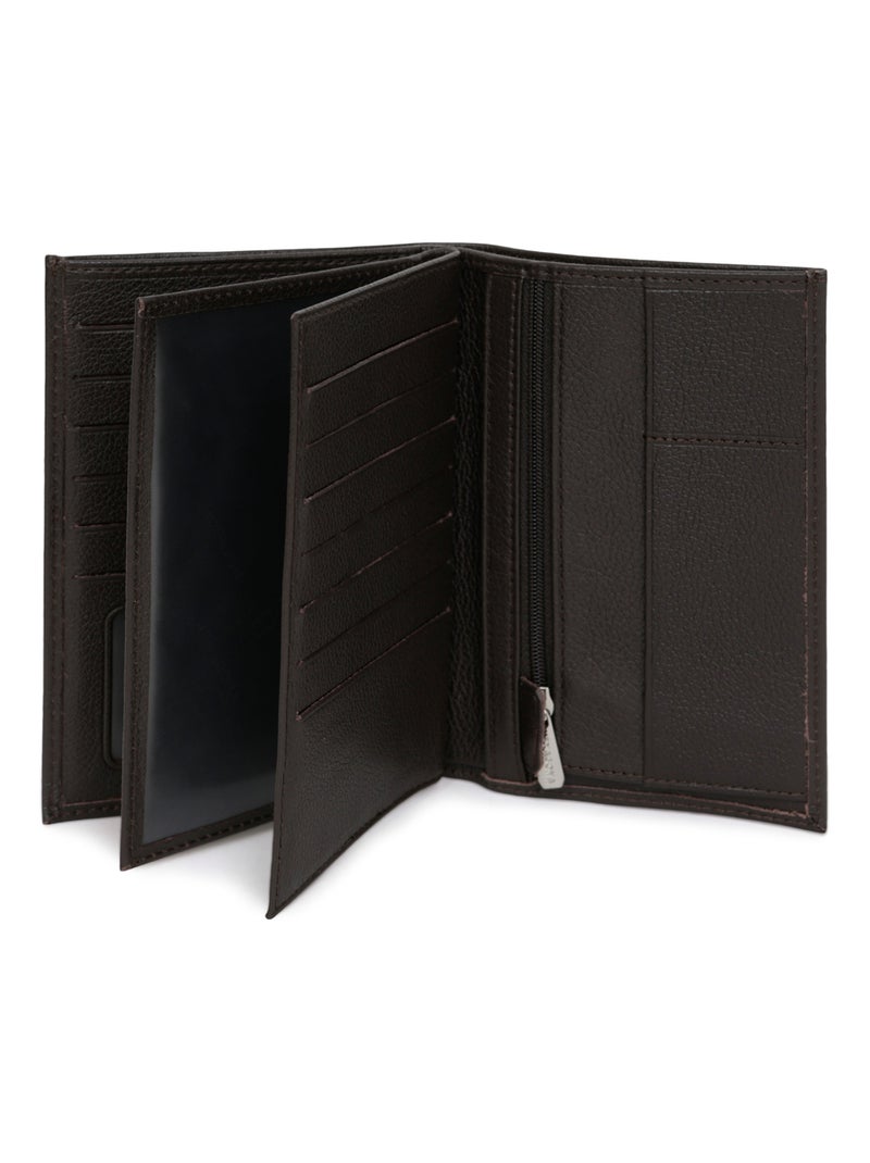 Portefeuille européen  3 volets  cuir confort hexagona Marron foncé - Kiabi