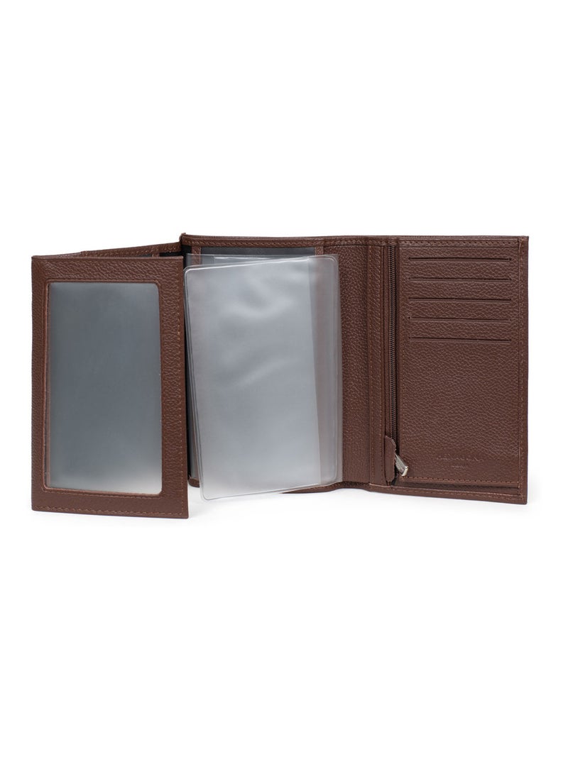 Portefeuille européen  3 volets  Cuir CONFORT Marron chocolat - Kiabi