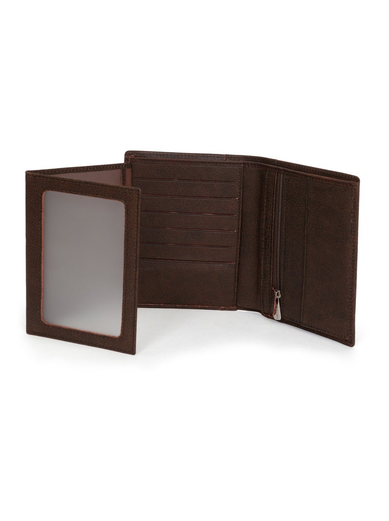 Portefeuille européen  3 volets  Cuir INSTINCT Marron - Kiabi