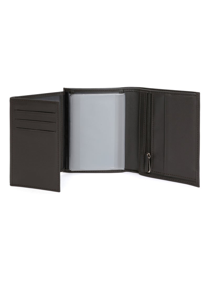 Portefeuille européen  3 volets  Cuir SOFT Marron - Kiabi