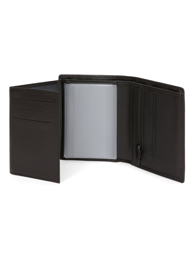 Portefeuille européen  3 volets  Stop RFID  Cuir SENSATION Marron foncé - Kiabi