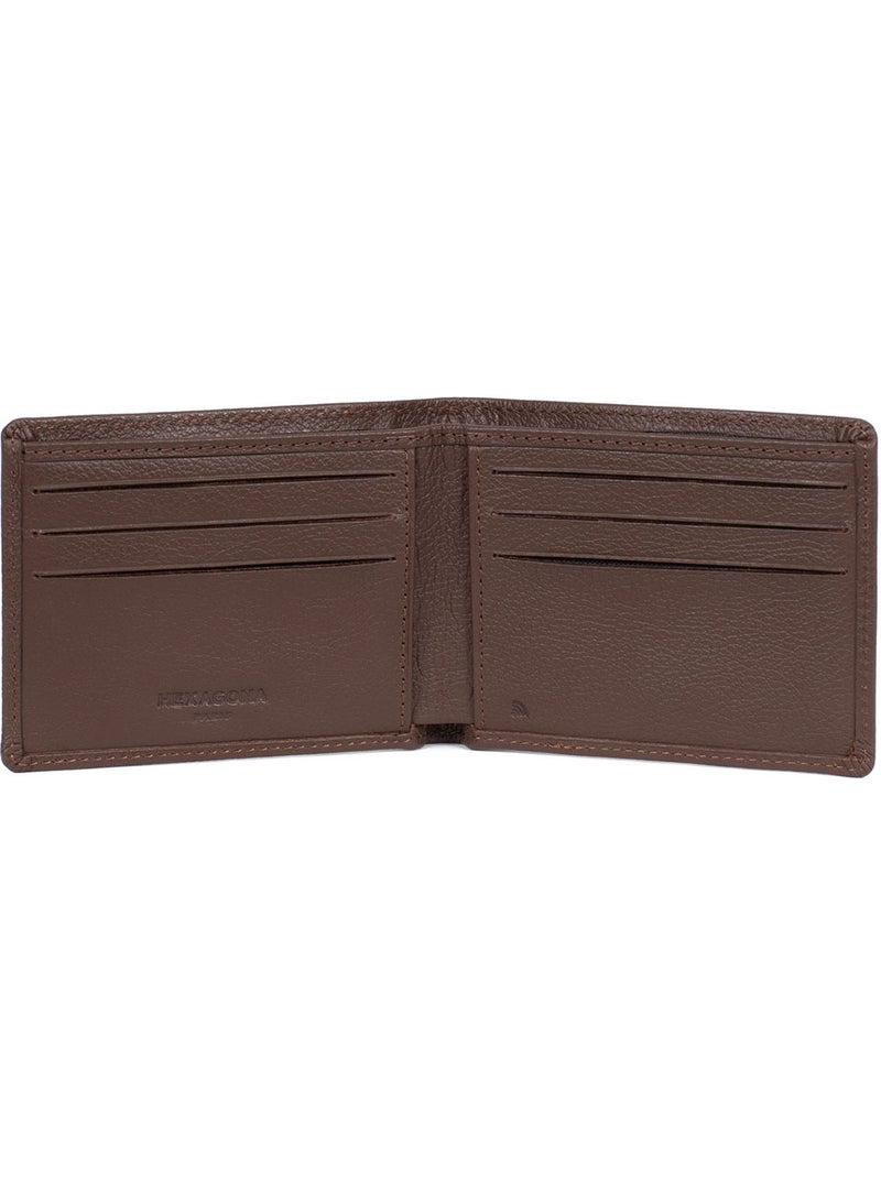 Portefeuille italien  1 volet  Stop RFID  Cuir de vachette CONFORT Marron chocolat - Kiabi
