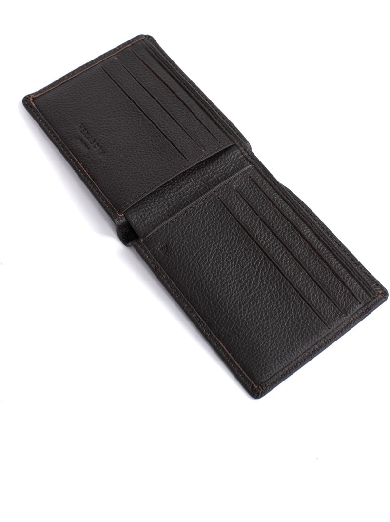 Portefeuille italien  1 volet  Stop RFID  Cuir de vachette CONFORT Marron foncé - Kiabi
