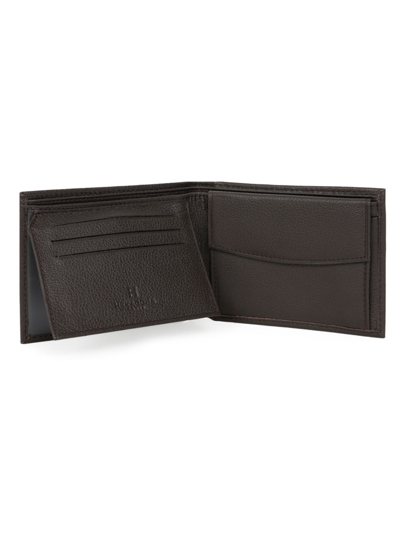 Portefeuille italien  2 volets  Cuir CONFORT Marron foncé - Kiabi