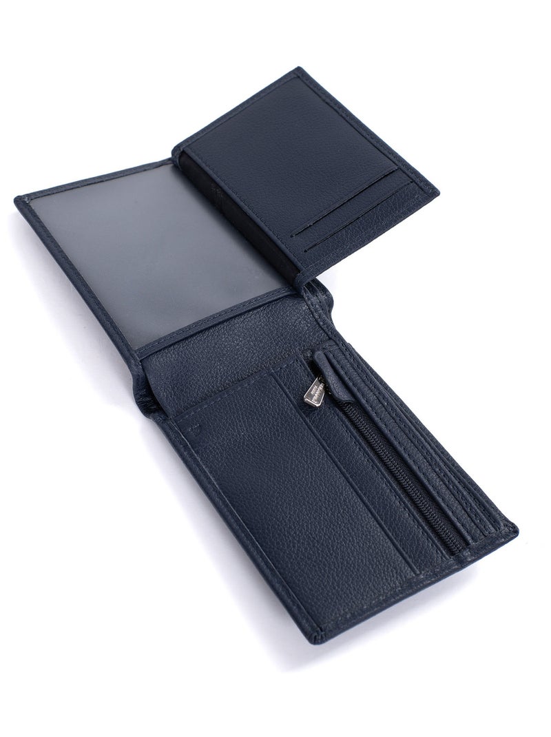 Portefeuille italien  2 volets  Stop RFID  Cuir CONFORT Bleu marine - Kiabi