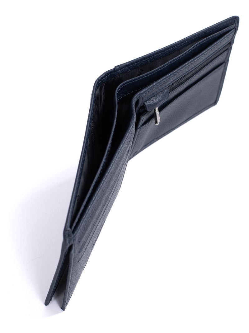 Portefeuille italien  2 volets  Stop RFID  Cuir CONFORT Bleu marine - Kiabi