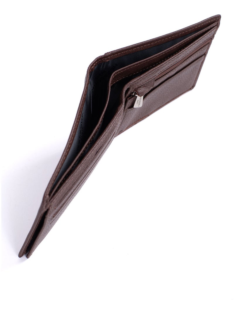 Portefeuille italien  2 volets  Stop RFID  Cuir CONFORT Marron chocolat - Kiabi
