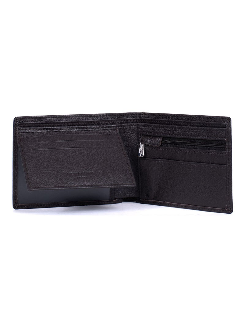 Portefeuille italien  2 volets  Stop RFID  Cuir CONFORT Marron foncé - Kiabi