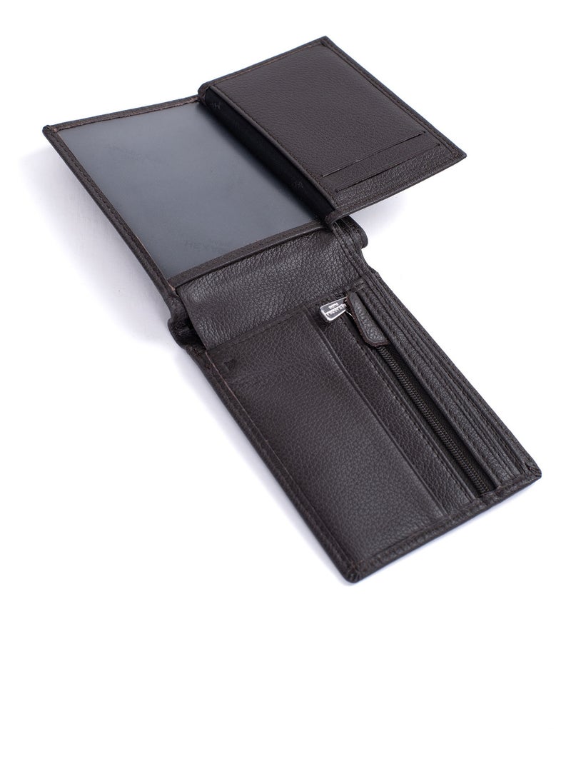 Portefeuille italien  2 volets  Stop RFID  Cuir CONFORT Marron foncé - Kiabi