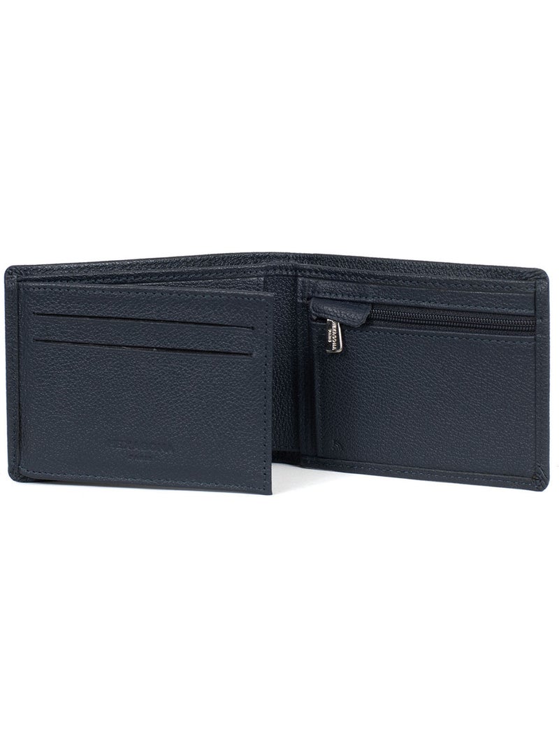 Portefeuille italien  2 volets  Stop RFID  Cuir de vachette CONFORT Bleu marine - Kiabi