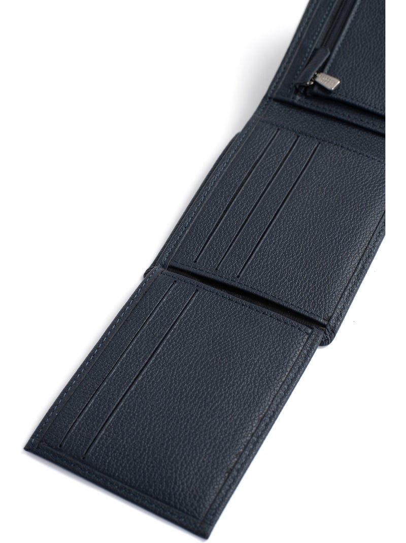 Portefeuille italien  2 volets  Stop RFID  Cuir de vachette CONFORT Bleu marine - Kiabi