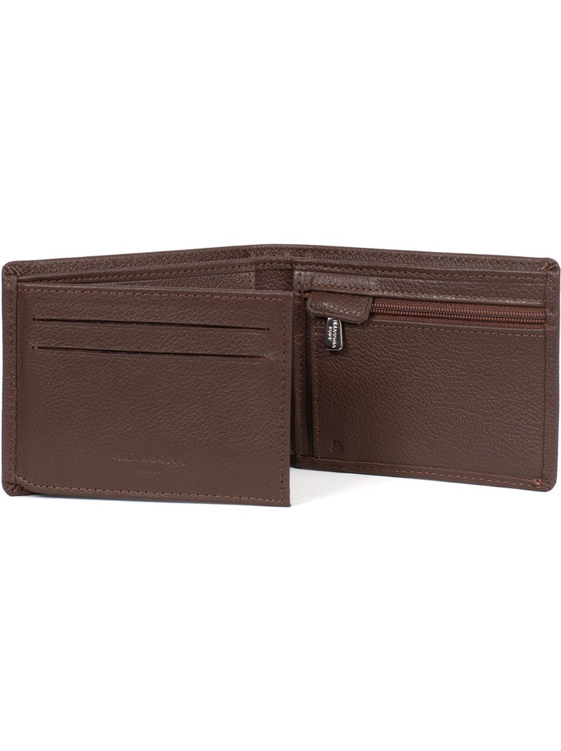 Portefeuille italien  2 volets  Stop RFID  Cuir de vachette CONFORT Marron chocolat - Kiabi