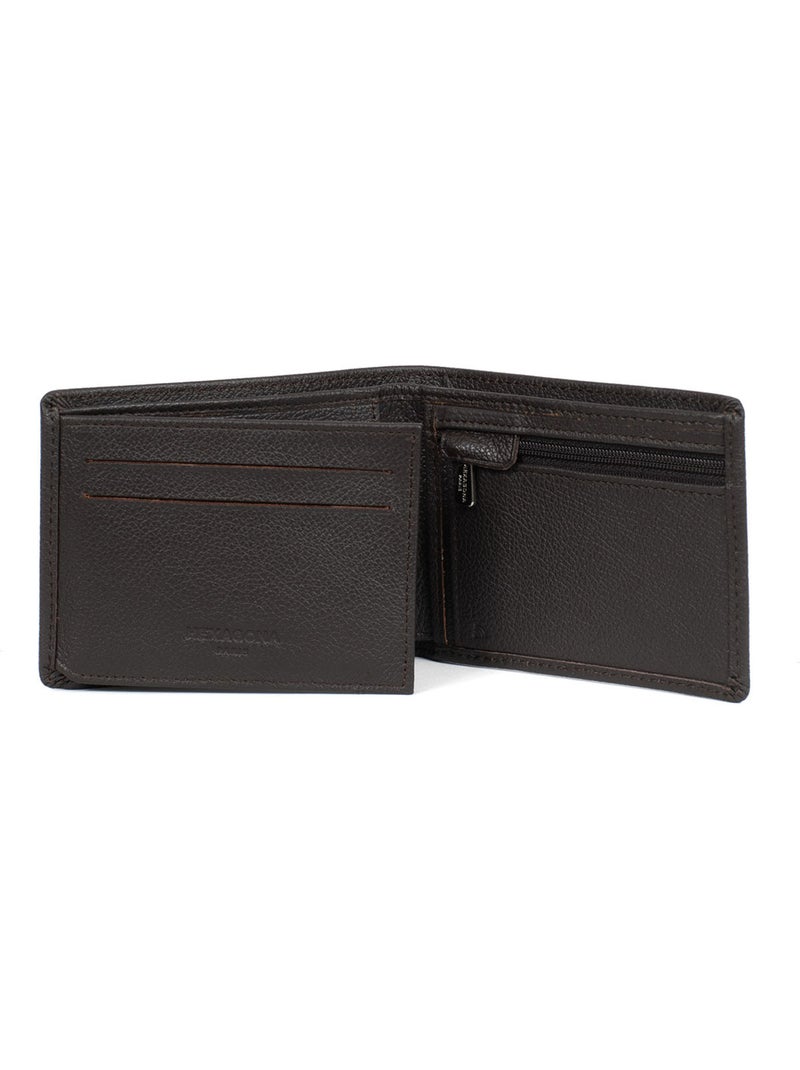 Portefeuille italien  2 volets  Stop RFID  Cuir de vachette CONFORT Marron foncé - Kiabi