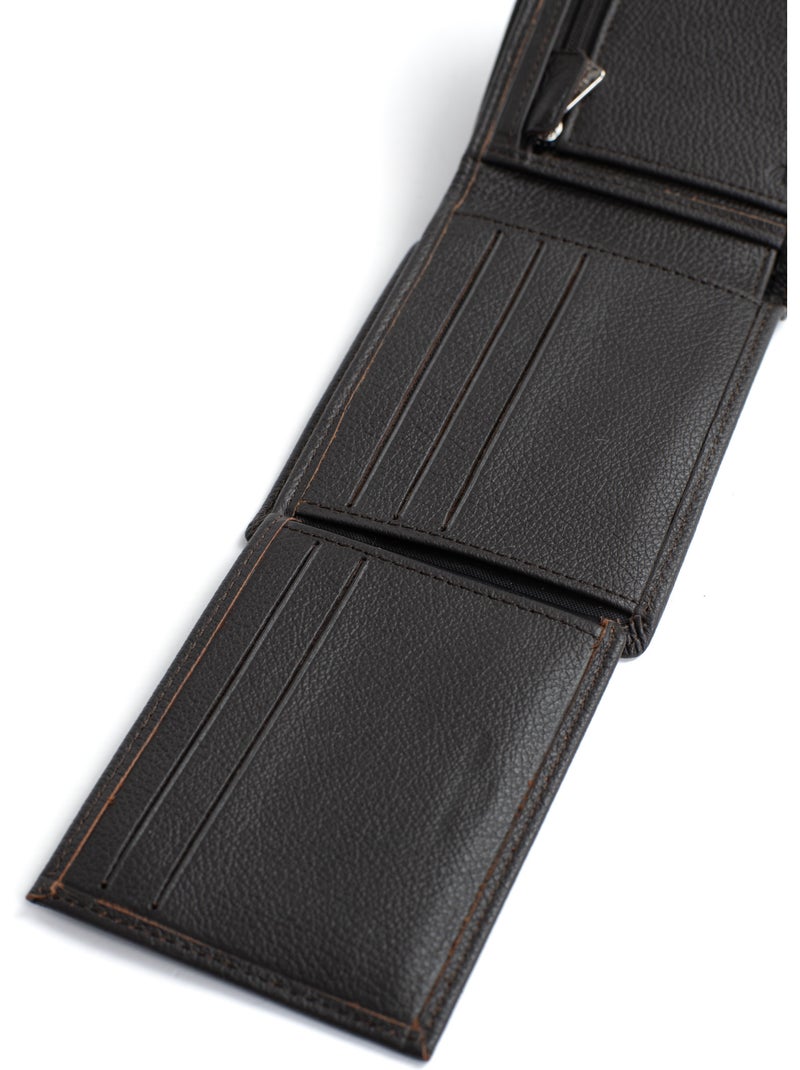 Portefeuille italien  2 volets  Stop RFID  Cuir de vachette CONFORT Marron foncé - Kiabi